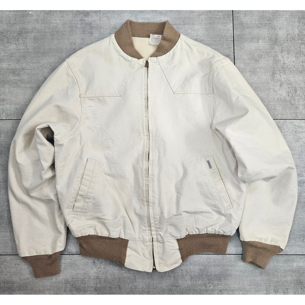 Vintage 1989 Carhartt JR167 100 Year Anniversary Jacket Mens Large White Bomber